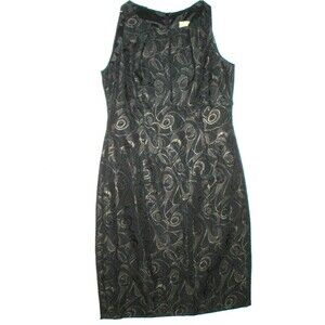 New Womens NWT $269 Taylor Dress 4 Petite 4P Sheath Black Brown Embroid Office